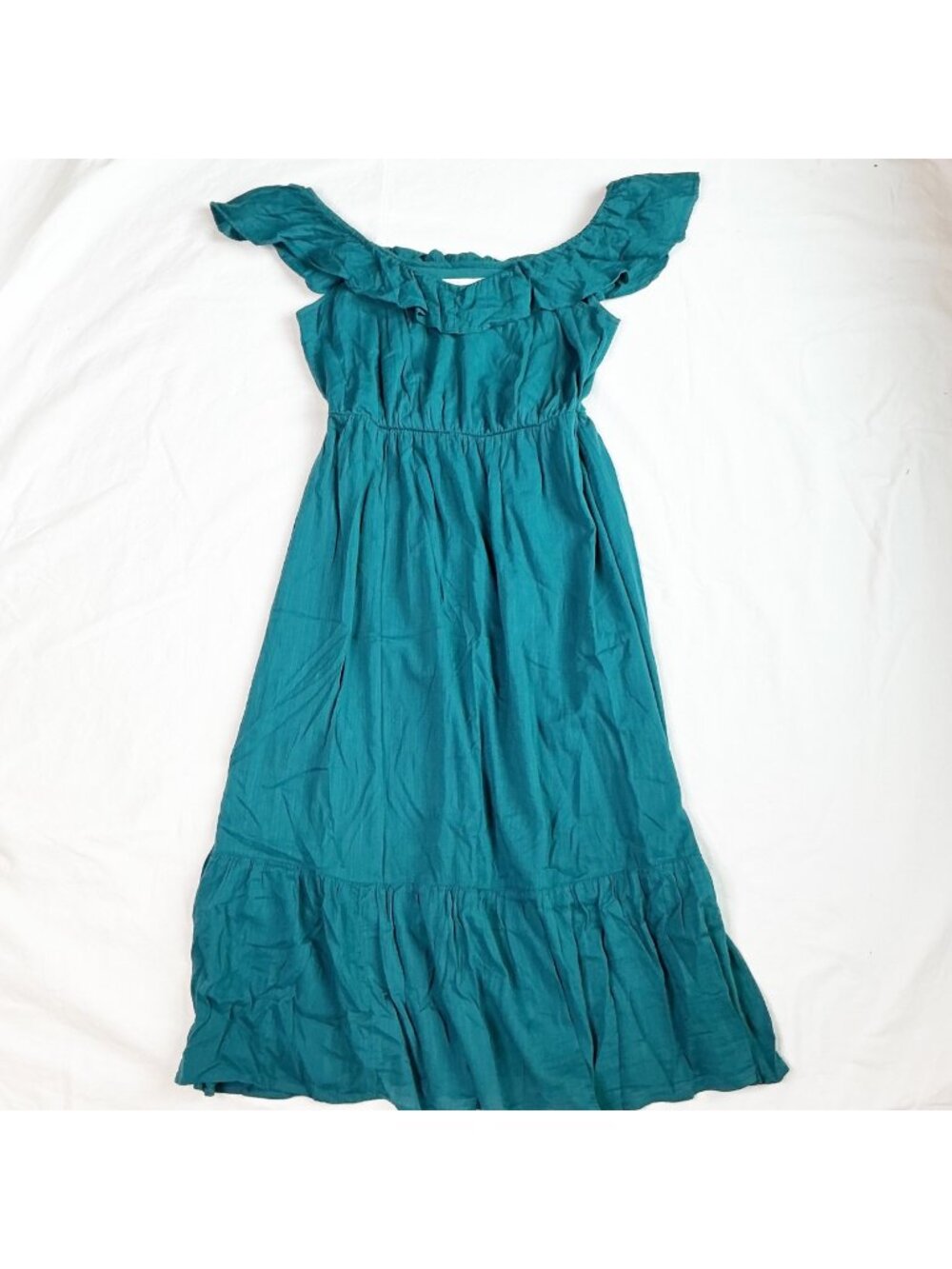 Old Navy Womens Teal Maxi Dress Ruffled Off-Shoulder Neckline Tiered Hem Small